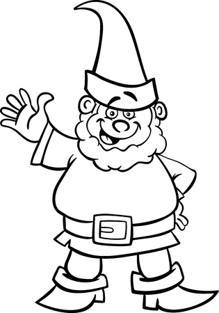 Black and White Cartoon Illustration of Fantasy Gnome or Dwarf for Coloring Bookのイラスト素材