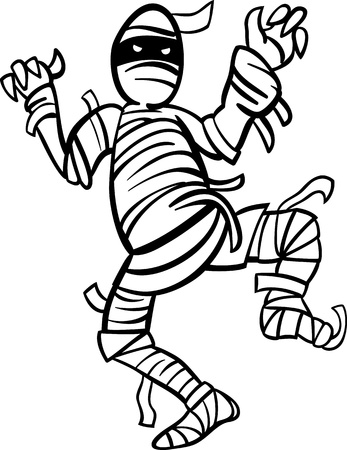 Black and White Cartoon Illustration of Scary Mummy Monster for Coloring Bookのイラスト素材