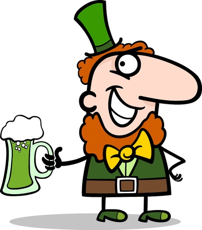 Cartoon Illustration of Happy Leprechaun with Pint of Green Beer on St Patrick Day Holidayのイラスト素材