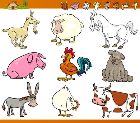 Cartoon Illustration Set of Comic Farm and Livestock Animals isolated on White