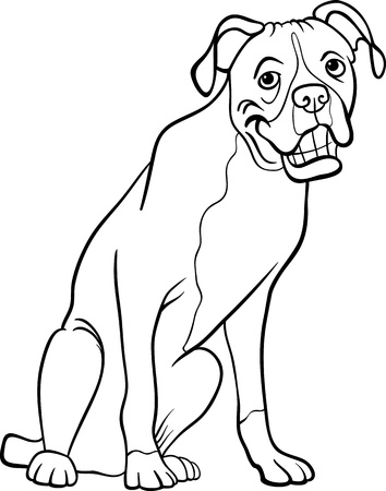 Black and White Cartoon Illustration of Funny Boxer Purebred Dog for Coloring Bookのイラスト素材