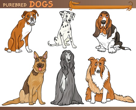 Cartoon Comic Illustration of Canine Breeds or Purebred Dogs Setのイラスト素材