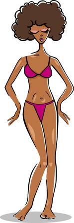 Cartoon Illustration of Cute Pretty Woman in Bikini or Swimsuit or Bathing Costumeのイラスト素材