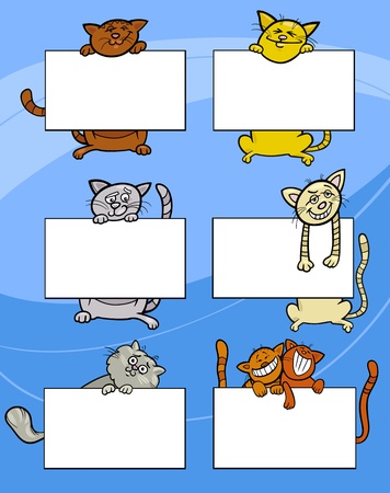 Cartoon Illustration of Funny Cats with Blank Cards or Boards Greeting or Business Card Design Setのイラスト素材