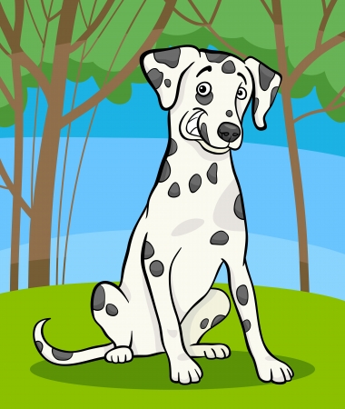 Cartoon Illustration of Cute Dalmatian Purebred Dog and Rural Sceneのイラスト素材