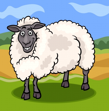 Cartoon Illustration of Funny Comic Sheep Farm Animalのイラスト素材