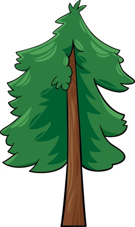 Cartoon Illustration of Green Conifer Tree or Spruce, Fir or Pineのイラスト素材