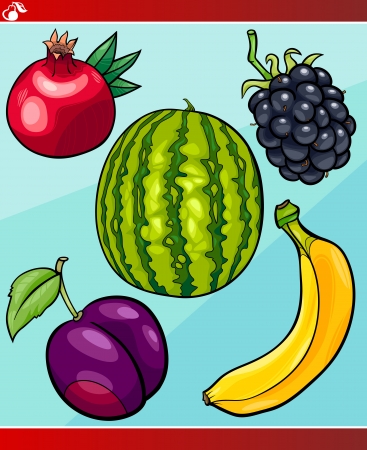 Cartoon Illustration of Fruits Vegetarian Food Object Setのイラスト素材