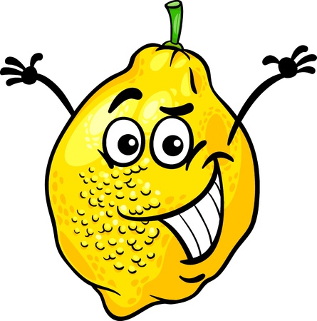 Cartoon Illustration of Funny Lemon Citrus Fruit Food Comic Characterのイラスト素材