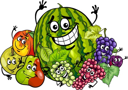 Cartoon Illustration of Funny Fruits Food Characters Groupのイラスト素材