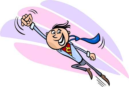 Concept Cartoon Illustration of Happy Man or Businessman as Flying Superheroのイラスト素材