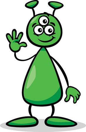 Cartoon Illustration of Funny Alien or Martian Comic Character with Three Eyesのイラスト素材