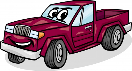Cartoon Illustration of Funny Pick Up or Pickup Car Vehicle Comic Mascot Characterのイラスト素材