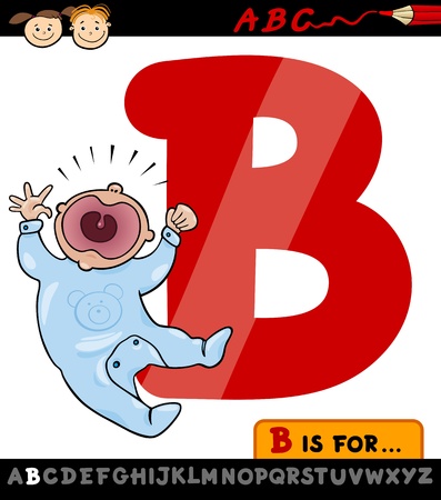 Cartoon Illustration of Capital Letter B from Alphabet with Baby for Children Educationのイラスト素材
