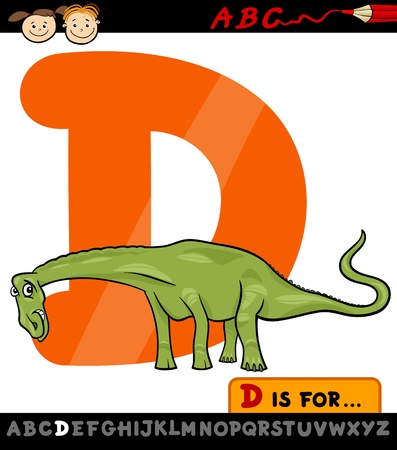 Cartoon Illustration of Capital Letter D from Alphabet with Dinosaur for Children Educationのイラスト素材