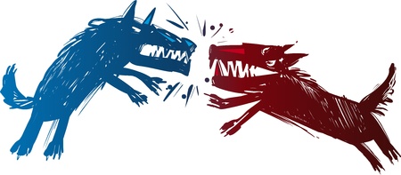 Illustration of Two Angry Fighting Wolves Baring their Teethのイラスト素材