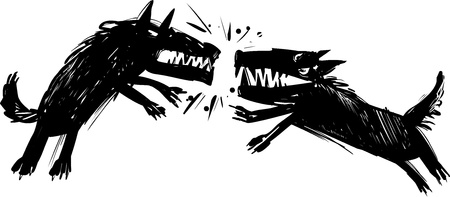 Illustration of Two Angry Fighting Wolves Baring their Teethのイラスト素材