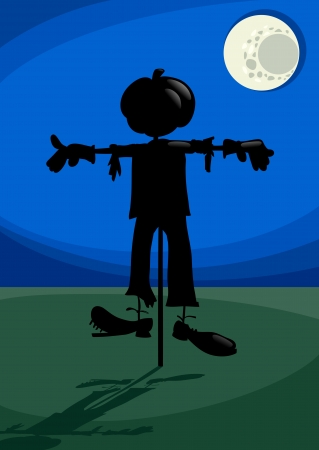 Cartoon Illustration of Spooky Halloween Scarecrow Fright in the Moonlightのイラスト素材
