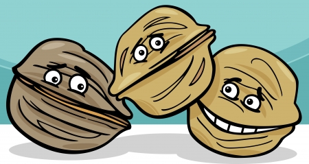 Cartoon Illustration of Funny Comic Walnuts Food Characters Groupのイラスト素材