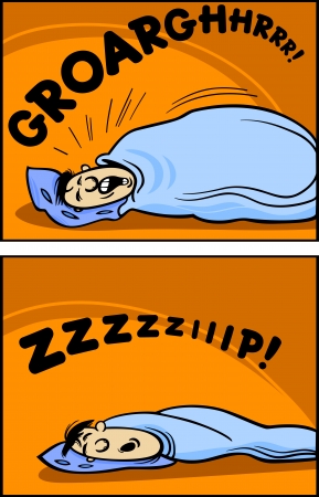 Cartoon Concept Illustration of Funny Snoring Sleeping Manのイラスト素材