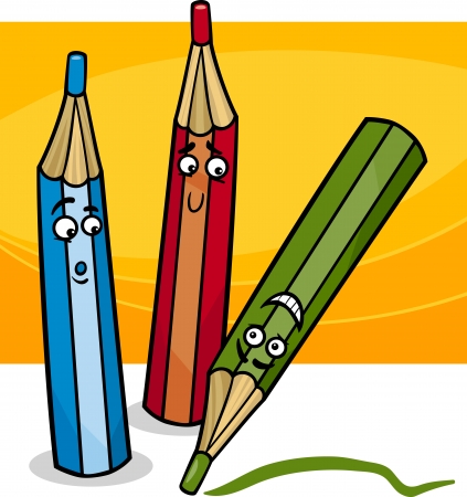 Cartoon Illustration of Funny Colorful Crayons Objects Comic Characterのイラスト素材