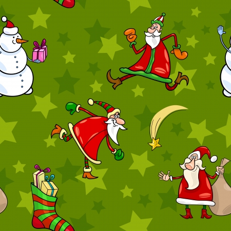 Seamless Pattern Cartoon Illustration of Santa Claus and other Christmas Characters and Themes for Wrapper or Paper Packのイラスト素材