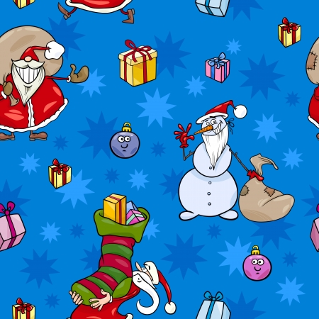 Seamless Pattern Cartoon Illustration of Santa Claus and other Characters and Christmas Themes Design for Wrapper or Paper Packのイラスト素材