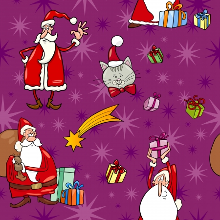 Seamless Pattern Cartoon Illustration of Santa Claus and Christmas Themes for Wrapper or Paper Pack and Designのイラスト素材