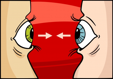 Cartoon Concept Illustration of Eye to Eye Confrontation or Staring Contestのイラスト素材