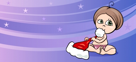 Greeting Card Cartoon Illustration of Cute Little Baby Girl with Santa Claus Hatのイラスト素材