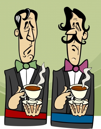 Cartoon Illustration of Two Dignified Gentlemen with Cup of Teaのイラスト素材