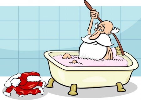 Cartoon Illustration of Santa Claus taking a Bath after Christmasのイラスト素材
