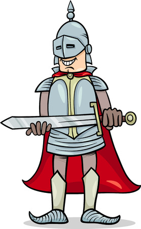 Cartoon Illustration of Knight in Armor with Swordのイラスト素材