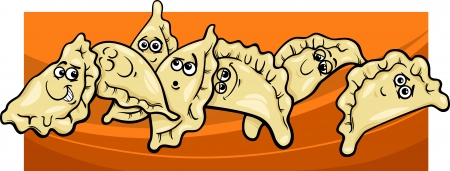 Cartoon Illustration of Funny Comic Dumplings or Pierogi Food Dish Characters Groupのイラスト素材