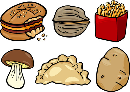 Cartoon Illustration of Food Objects Clip Art Setのイラスト素材
