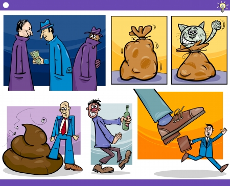 Illustration Set of Humorous Cartoon Concepts or Ideas and Metaphors with Funny Charactersのイラスト素材
