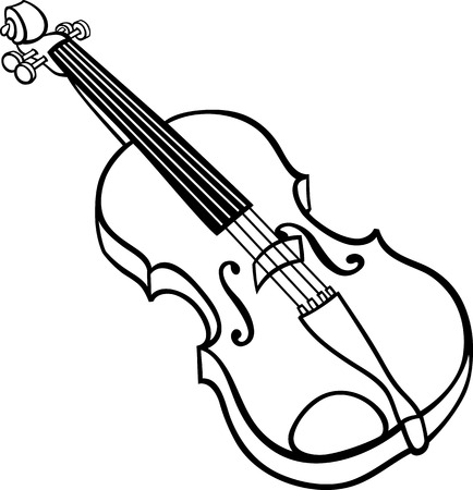 Black and White Cartoon Illustration of Violin Musical Instrument Clip Art for Coloring Bookのイラスト素材