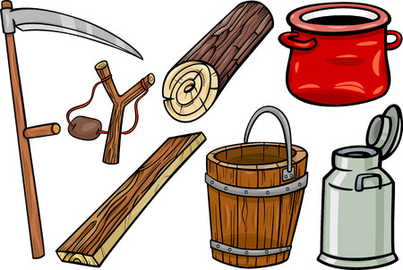 Cartoon Illustration of Country Retro and Obsolete Objects Clip Art Setのイラスト素材