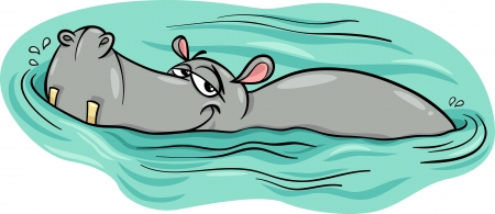 Cartoon Illustration of Happy Hippo Animal Character or Hippopotamus in the Riverのイラスト素材