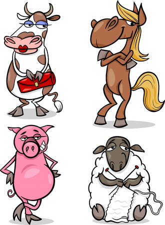 Cartoon Humor Illustration of Funny Farm Animals Setのイラスト素材