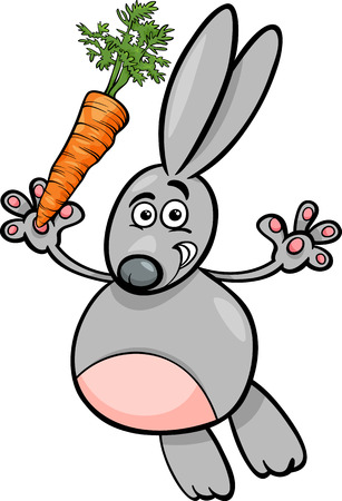 Cartoon Illustration of Happy Rabbit or Bunny with Carrotのイラスト素材