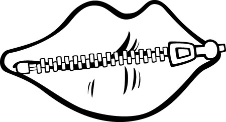 Black and White Cartoon Concept Illustration of Zipped Lips Saying or Proverbのイラスト素材