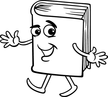 Black and White Cartoon Illustration of Funny Book Character for Coloring Bookのイラスト素材