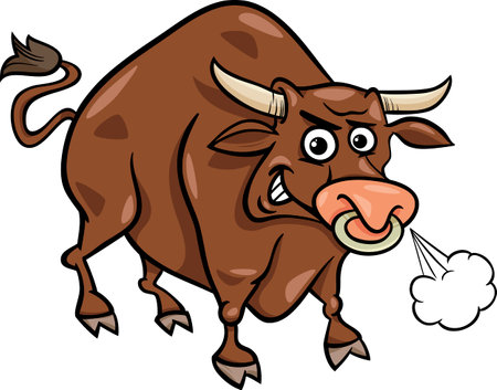 Cartoon Illustration of Funny Farm Bull Animalのイラスト素材