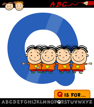 Cartoon Illustration of Capital Letter Q from Alphabet with Quadruplets for Children Educationのイラスト素材