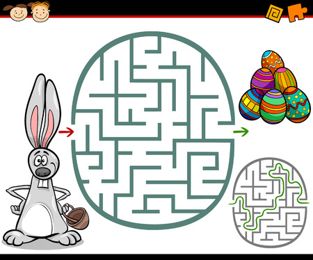 Cartoon Illustration of Education Maze or Labyrinth Game for Preschool Children with Easter Themesのイラスト素材