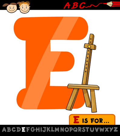 Cartoon Illustration of Capital Letter E from Alphabet with Easel for Children Educationのイラスト素材