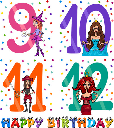 Cartoon Illustration of the Happy Birthday Anniversary Designs for Girlsのイラスト素材