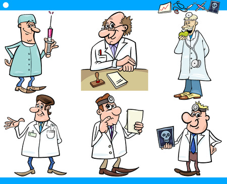 Cartoon Illustration of Funny Medical Staff Doctors Characters Setのイラスト素材