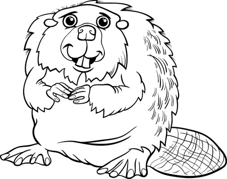 Black and White Cartoon Illustration of Cute Beaver Animal for Coloring Bookのイラスト素材